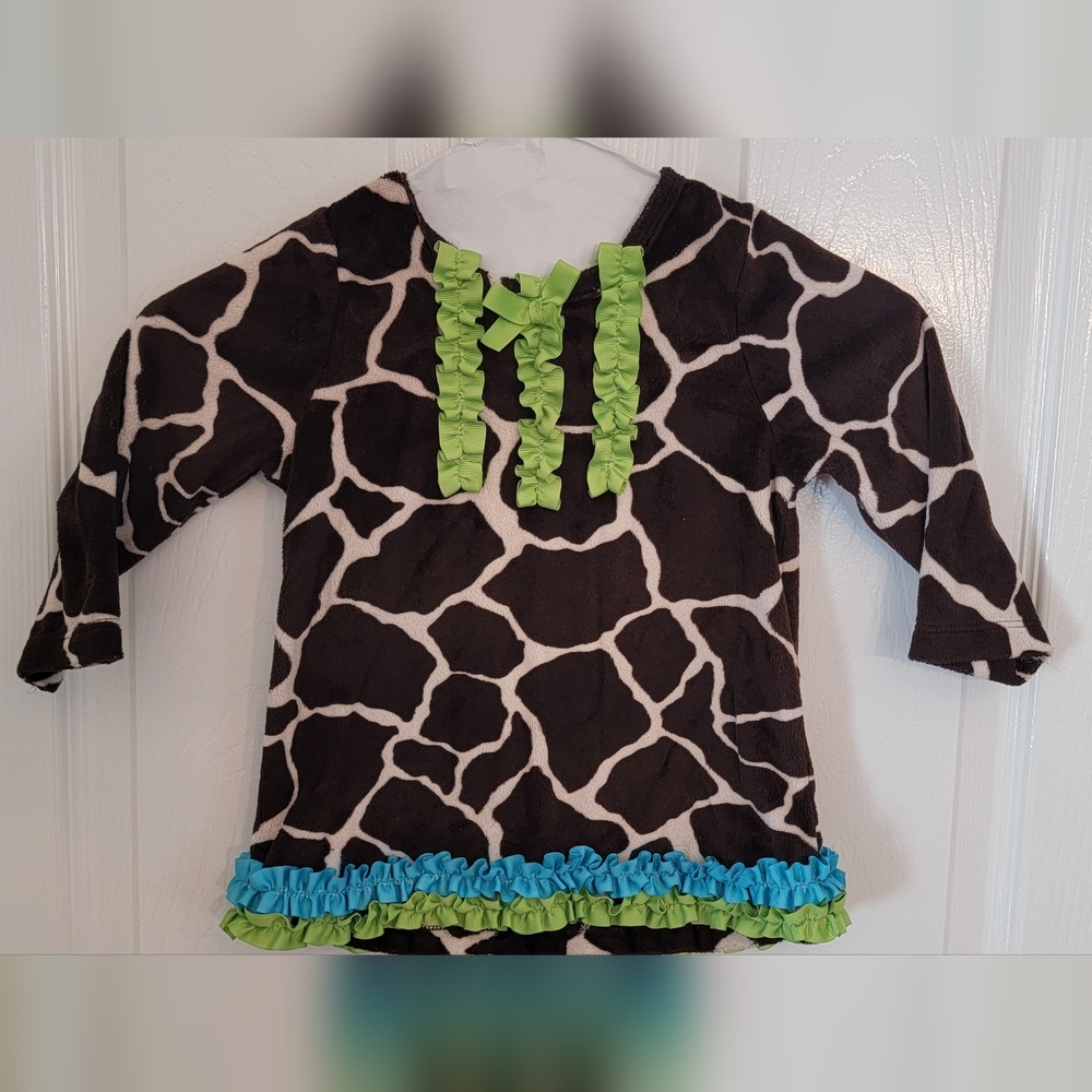 Mud Pie Giraffe Print Dress with Green and Blue Ruffles